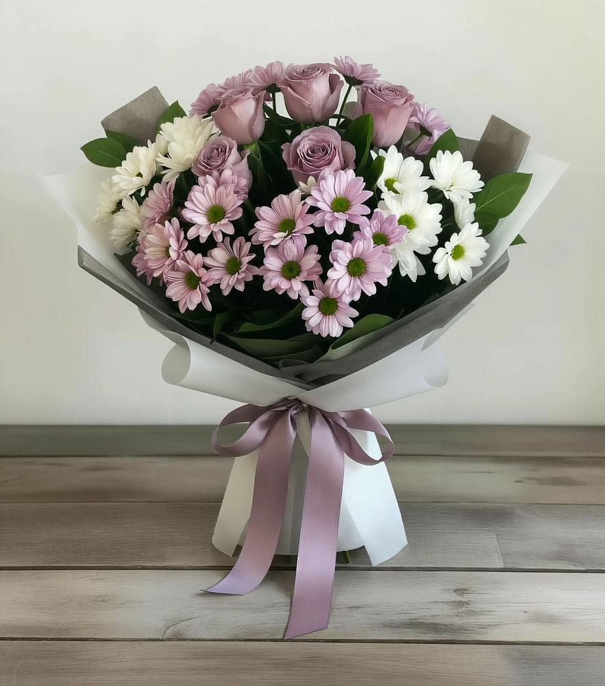 Букет цветов из: Хризантемы и Розы в Пустошке