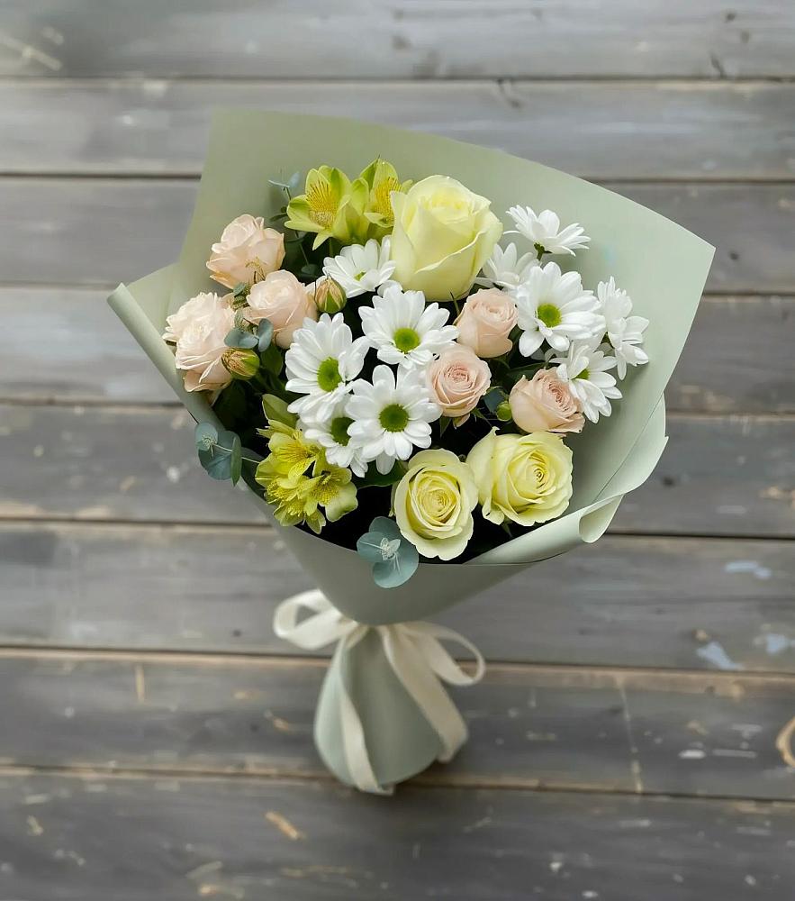 Букет цветов из: Альстромерии, Розы и Хризантемы в Пустошке