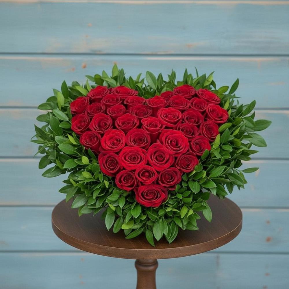 Цветочная композиция из Розы в виде сердца в Пустошке