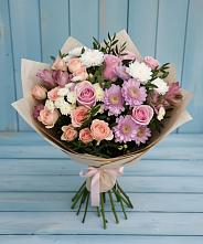 Букет цветов из:  Хризантемы, Розы и Альстромерии #REPLACE_PRED# Пустошке