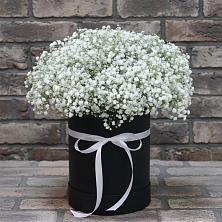 Цветочная композиция из Гипсофила в шляпной коробке в Пустошке